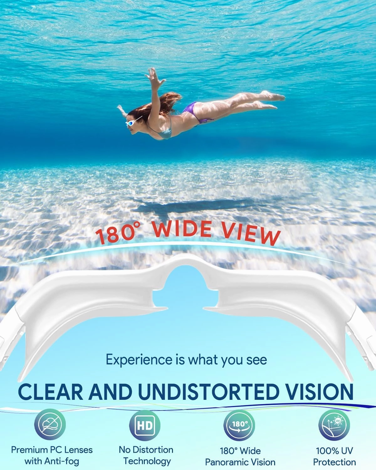 Swim Goggles, Polarized Adult Swimming Goggles Bungee Strap No Hair Pulling Anti-fog Pool Goggles for Men Women