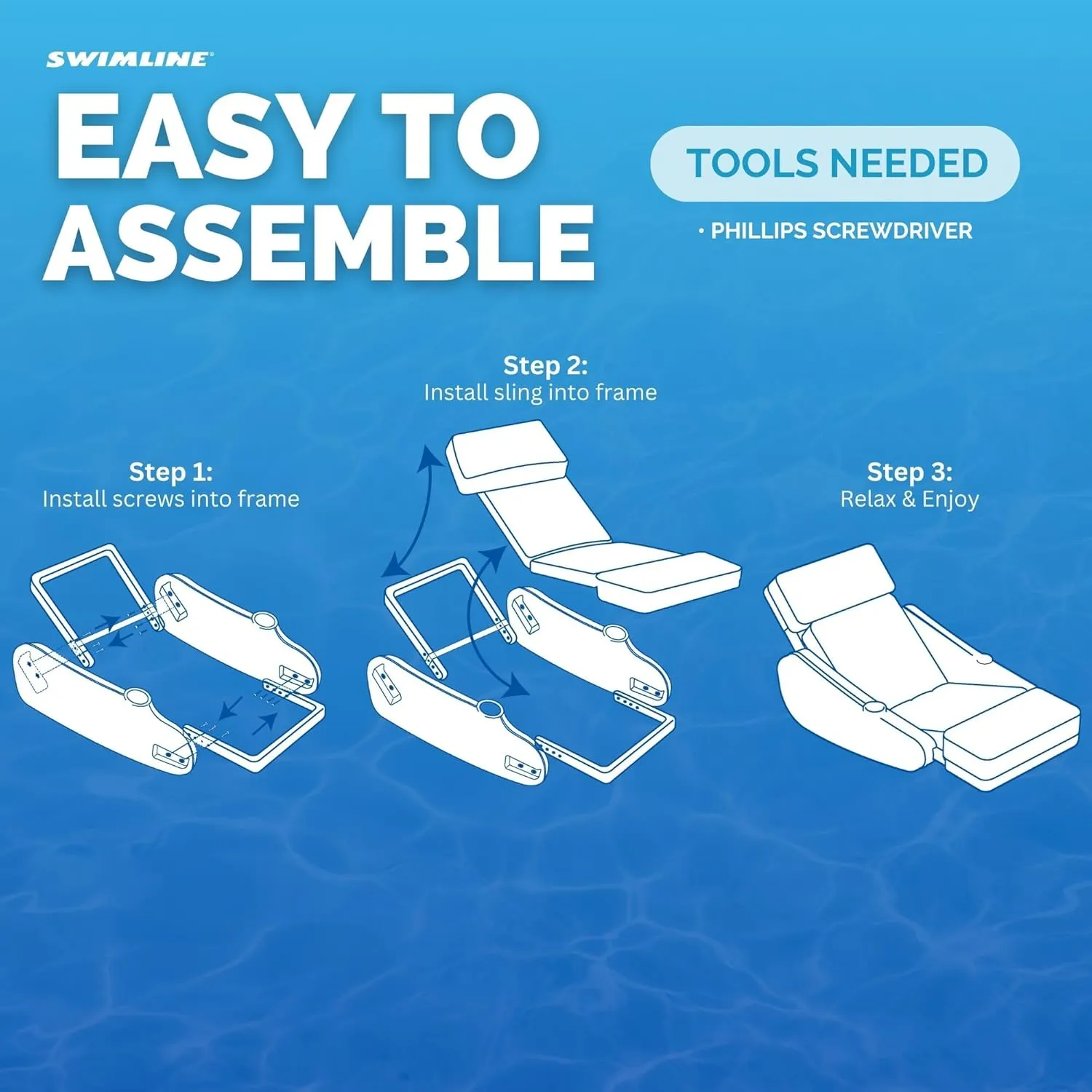 SWIMLINE ORIGINAL 10010M Sunchaser Padded Luxury Lounge Chair Pool Float | Molded Frame & Pontoon Design | Pool Floats Adult | Pool Lounger | Pool Accessories | Pool Chairs and Lounges For In Pool