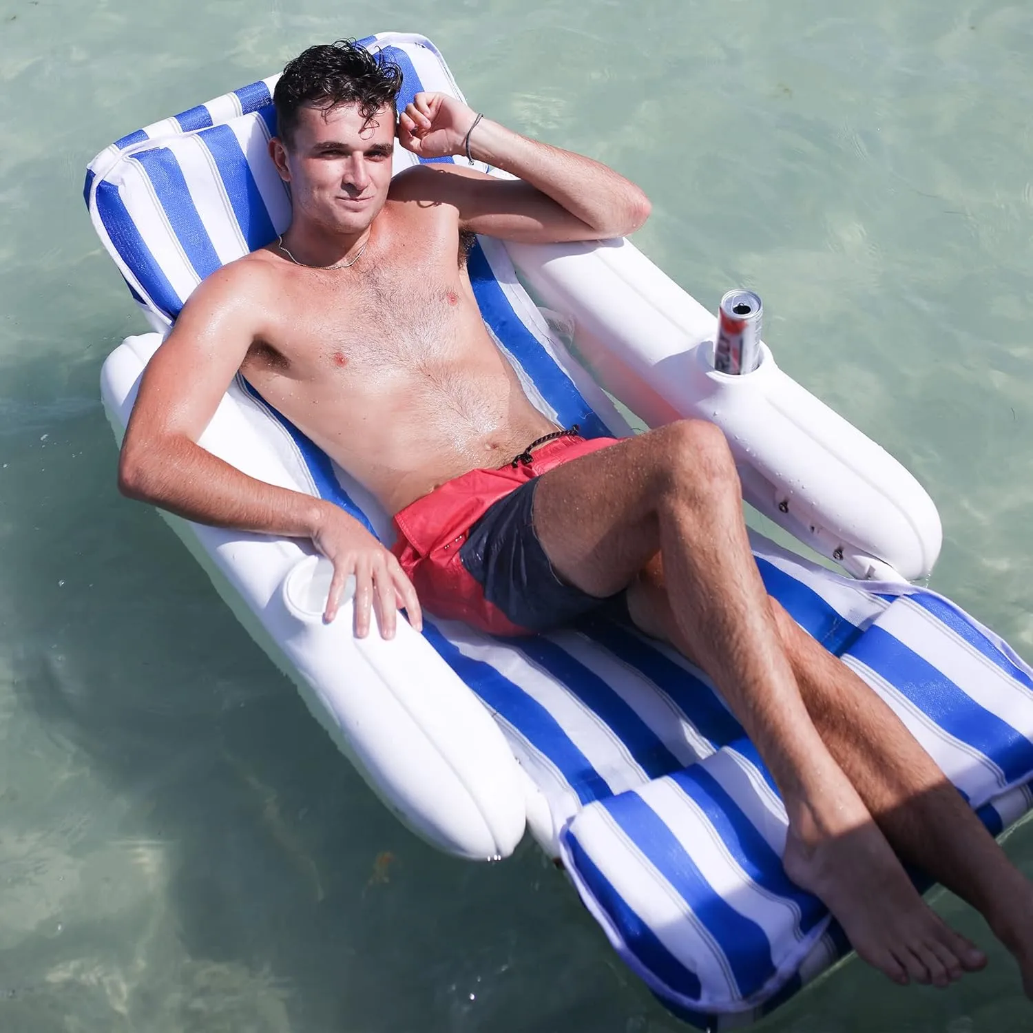 SWIMLINE ORIGINAL 10010M Sunchaser Padded Luxury Lounge Chair Pool Float | Molded Frame & Pontoon Design | Pool Floats Adult | Pool Lounger | Pool Accessories | Pool Chairs and Lounges For In Pool