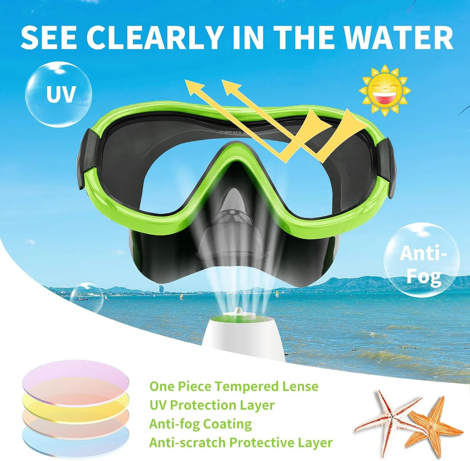 Swimming Goggles Scuba Snorkeling Mask for Adults, Adjustable Elastic Knitted Strap Swim Goggles, Tempered Glass with Panoramic Scuba Snorkel Diving Mask for Adults