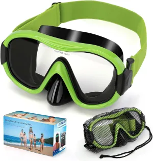 Swimming Goggles Scuba Snorkeling Mask for Adults, Adjustable Elastic Knitted Strap Swim Goggles, Tempered Glass with Panoramic Scuba Snorkel Diving Mask for Adults