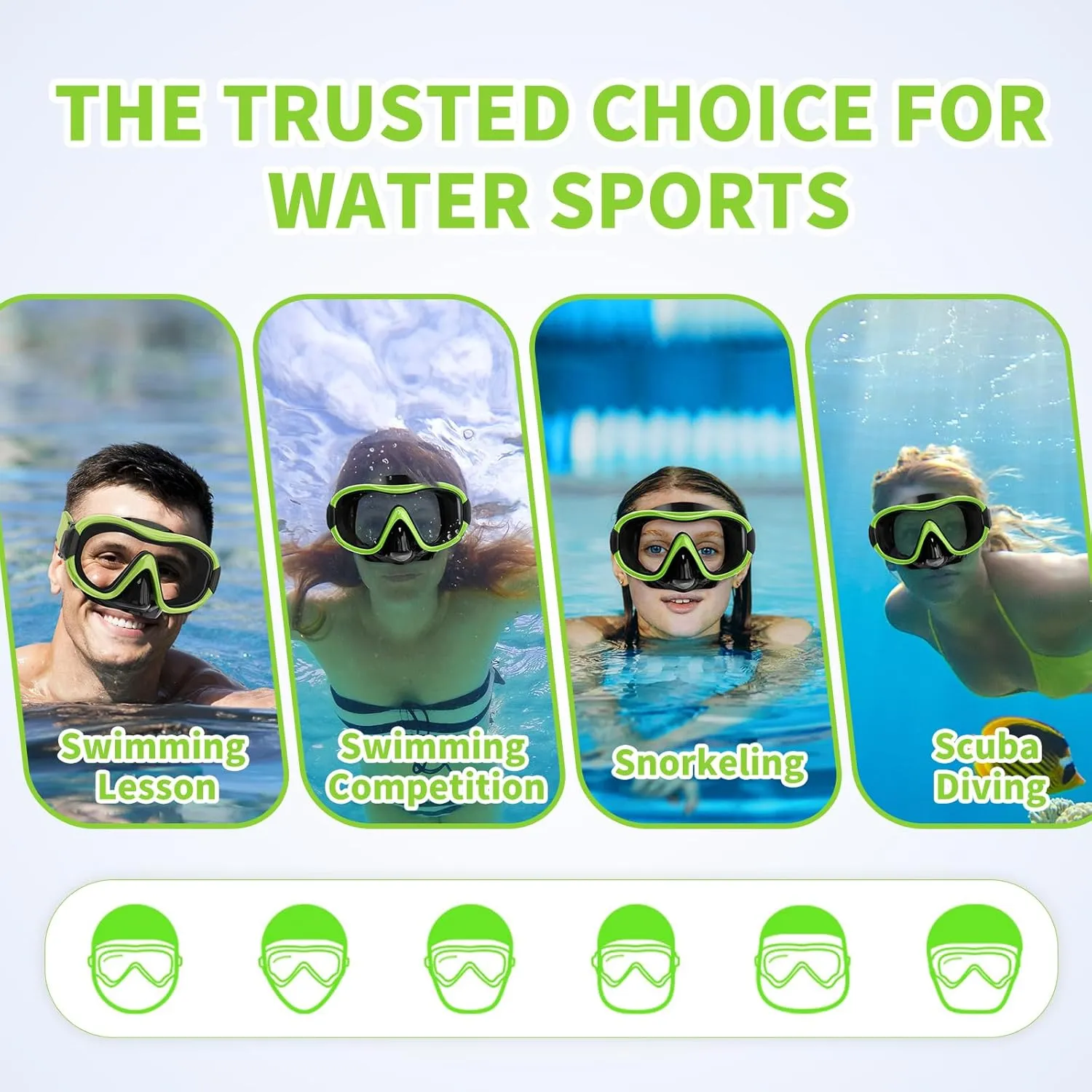 Swimming Goggles Scuba Snorkeling Mask for Adults, Adjustable Elastic Knitted Strap Swim Goggles, Tempered Glass with Panoramic Scuba Snorkel Diving Mask for Adults