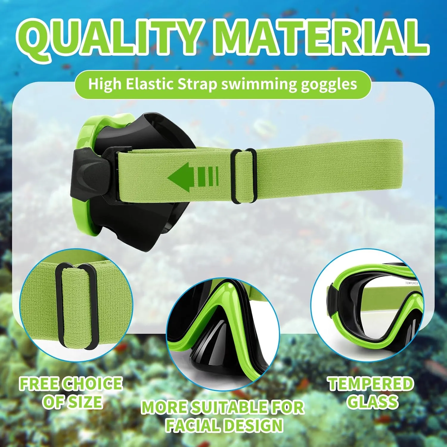 Swimming Goggles Scuba Snorkeling Mask for Adults, Adjustable Elastic Knitted Strap Swim Goggles, Tempered Glass with Panoramic Scuba Snorkel Diving Mask for Adults