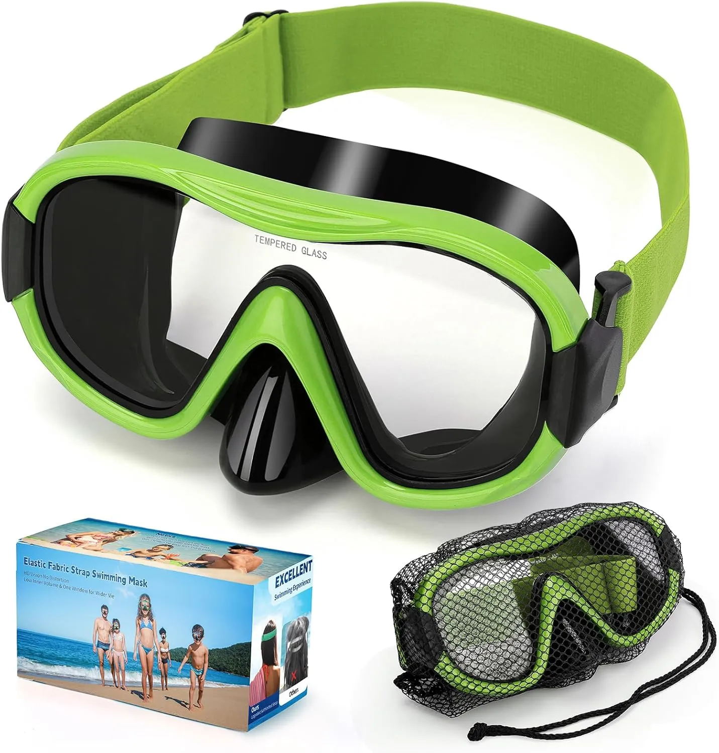 Swimming Goggles Scuba Snorkeling Mask for Adults, Adjustable Elastic Knitted Strap Swim Goggles, Tempered Glass with Panoramic Scuba Snorkel Diving Mask for Adults