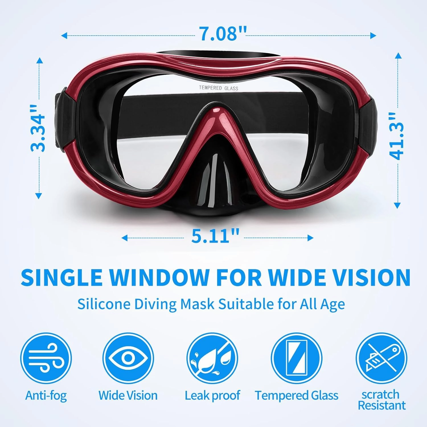Swimming Goggles Scuba Snorkeling Mask for Adults, Adjustable Elastic Knitted Strap Swim Goggles, Tempered Glass with Panoramic Scuba Snorkel Diving Mask for Adults