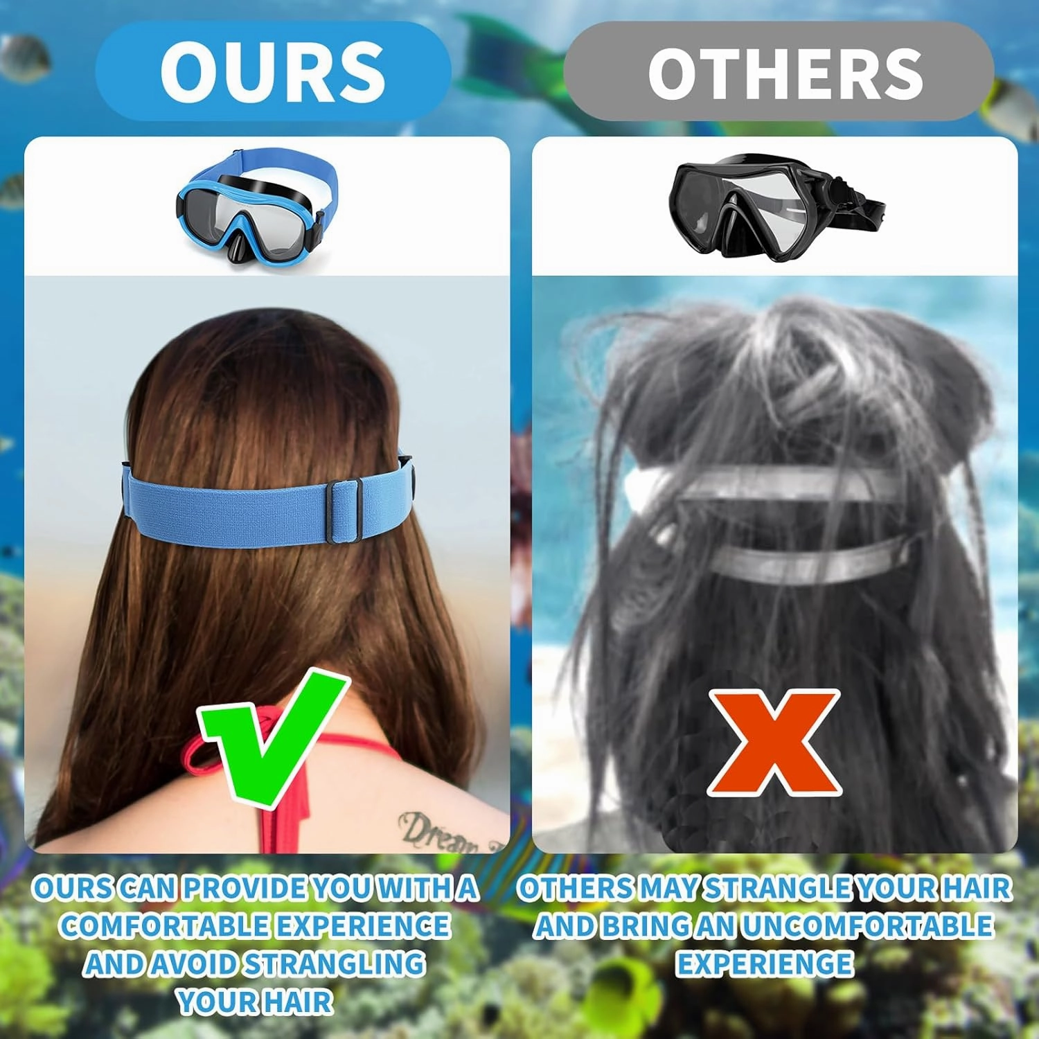 Swimming Goggles Scuba Snorkeling Mask for Adults, Adjustable Elastic Knitted Strap Swim Goggles, Tempered Glass with Panoramic Scuba Snorkel Diving Mask for Adults