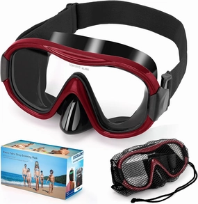 Swimming Goggles Scuba Snorkeling Mask for Adults, Adjustable Elastic Knitted Strap Swim Goggles, Tempered Glass with Panoramic Scuba Snorkel Diving Mask for Adults