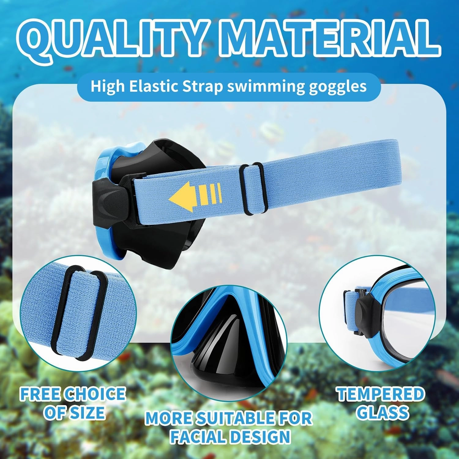 Swimming Goggles Scuba Snorkeling Mask for Adults, Adjustable Elastic Knitted Strap Swim Goggles, Tempered Glass with Panoramic Scuba Snorkel Diving Mask for Adults