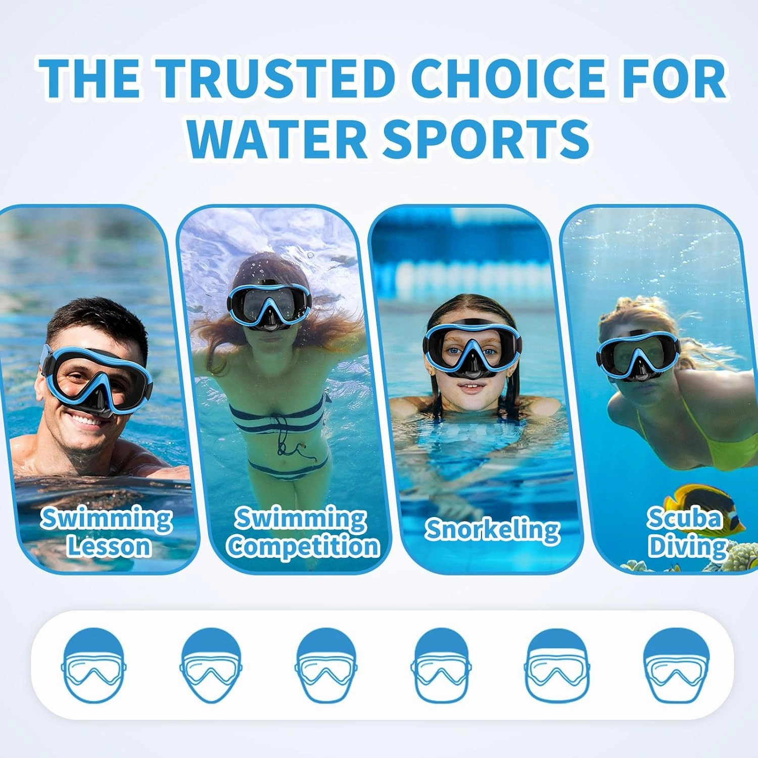 Swimming Goggles Scuba Snorkeling Mask for Adults, Adjustable Elastic Knitted Strap Swim Goggles, Tempered Glass with Panoramic Scuba Snorkel Diving Mask for Adults