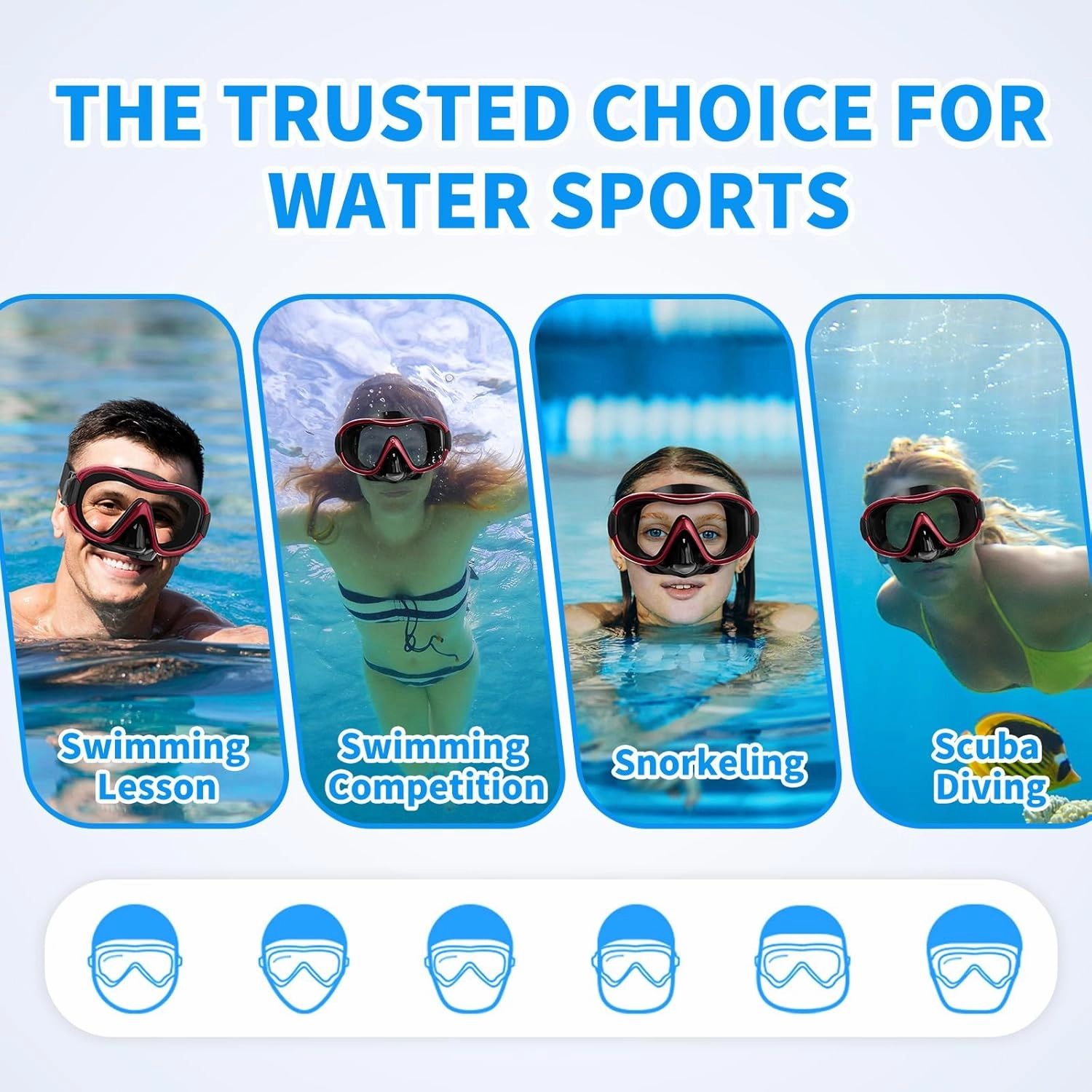 Swimming Goggles Scuba Snorkeling Mask for Adults, Adjustable Elastic Knitted Strap Swim Goggles, Tempered Glass with Panoramic Scuba Snorkel Diving Mask for Adults