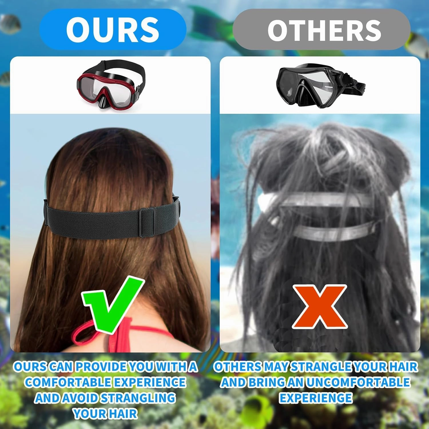 Swimming Goggles Scuba Snorkeling Mask for Adults, Adjustable Elastic Knitted Strap Swim Goggles, Tempered Glass with Panoramic Scuba Snorkel Diving Mask for Adults