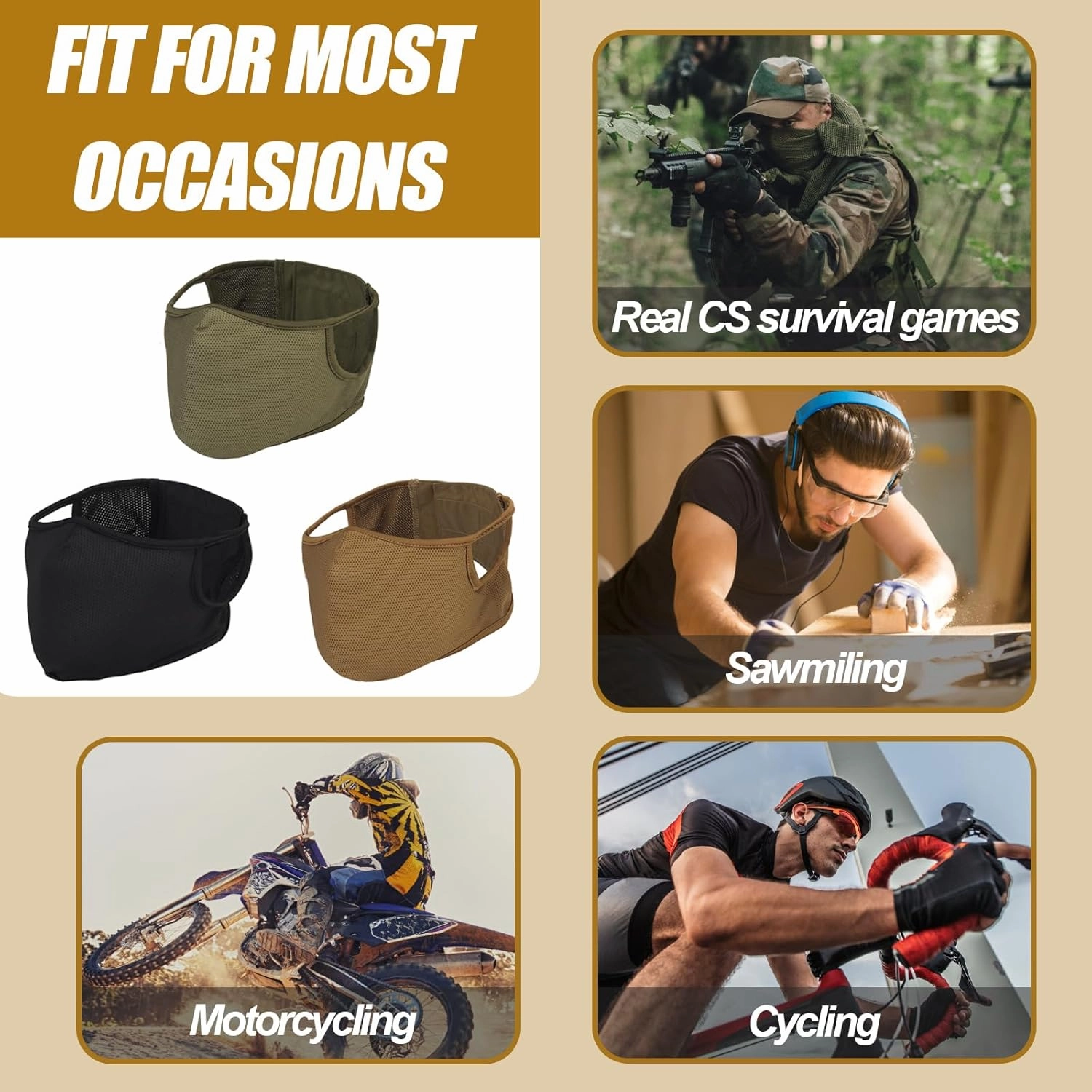 Tactical Shooting Mask - Breathable Half Face Airsoft Mask with Removable Mesh for Men & Women - Outdoor, Riding, Cycling, Paintball, Shooting, Survival, CS, Halloween, Cosplay