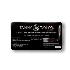 Tammy Taylor Stiletto Acrylic Nail Tip Extensions | Tapered Full Coverage, Natural Lightweight, Long Lasting, Professional C Curve Clear Nail Tips | Press on Nails Almond Stiletto Style | 200ct