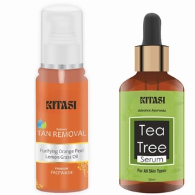 Tea Tree Face Serum 50 ml & Tan Removal Face Wash 100 ML , for Men Women , Skin care combo