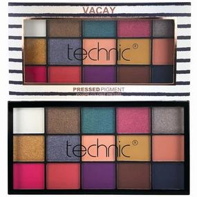 Technic Cosmetics 15 Colour Pressed Pigment Eyeshadow Palette Vacay - Makeup Beauty Glamour Vibrant Shades Palette