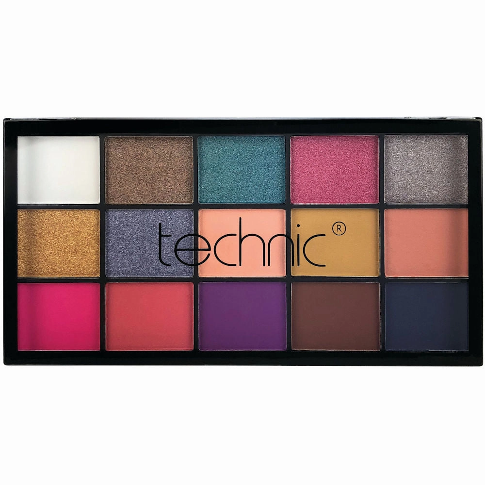 Technic Cosmetics 15 Colour Pressed Pigment Eyeshadow Palette Vacay - Makeup Beauty Glamour Vibrant Shades Palette