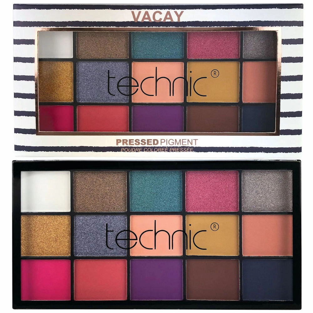 Technic Cosmetics 15 Colour Pressed Pigment Eyeshadow Palette Vacay - Makeup Beauty Glamour Vibrant Shades Palette