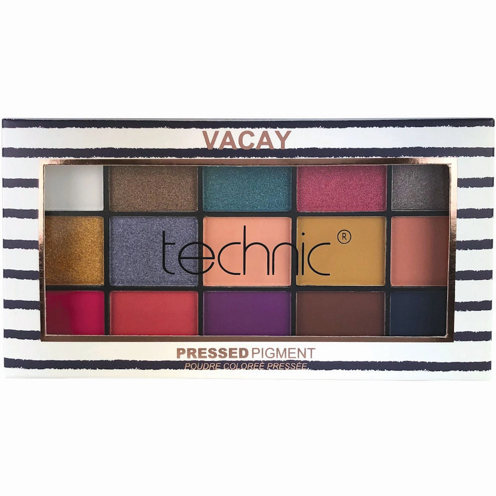Technic Cosmetics 15 Colour Pressed Pigment Eyeshadow Palette Vacay - Makeup Beauty Glamour Vibrant Shades Palette