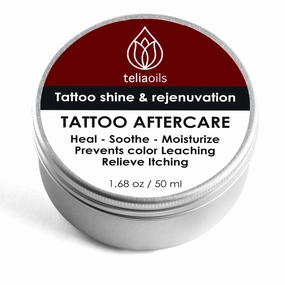 TeliaOils Tattoo Balm Aftercare – 100% Pure & Natural – Butter for extra smooth skin - Protect Ink & Enhance Color – Moisturizing, Soothing salve - Speed Up Post Tattoo Recovery (1.7 Fl oz)