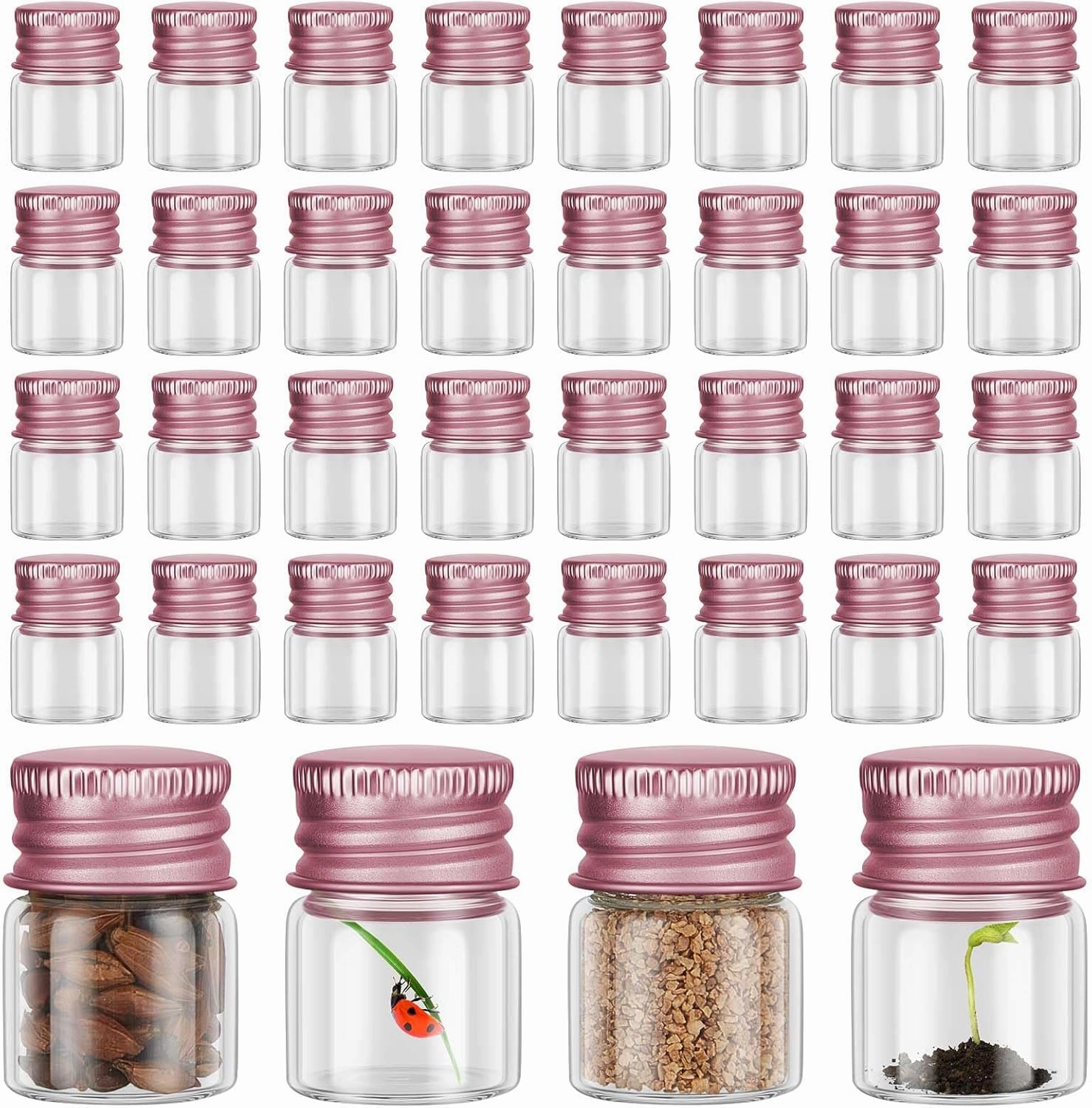 Tessco 100 Pcs 5 ml Mini Glass Bottles with Screw Caps Tiny Jars Empty Glass Vials with Aluminum Lids Small Powder Container for Cosmetic Sample Essential Oil Specimen DIY Craft Storage (Rose Gold)