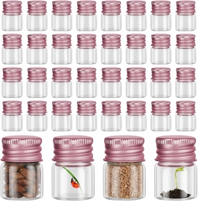 Tessco 100 Pcs 5 ml Mini Glass Bottles with Screw Caps Tiny Jars Empty Glass Vials with Aluminum Lids Small Powder Container for Cosmetic Sample Essential Oil Specimen DIY Craft Storage (Rose Gold)