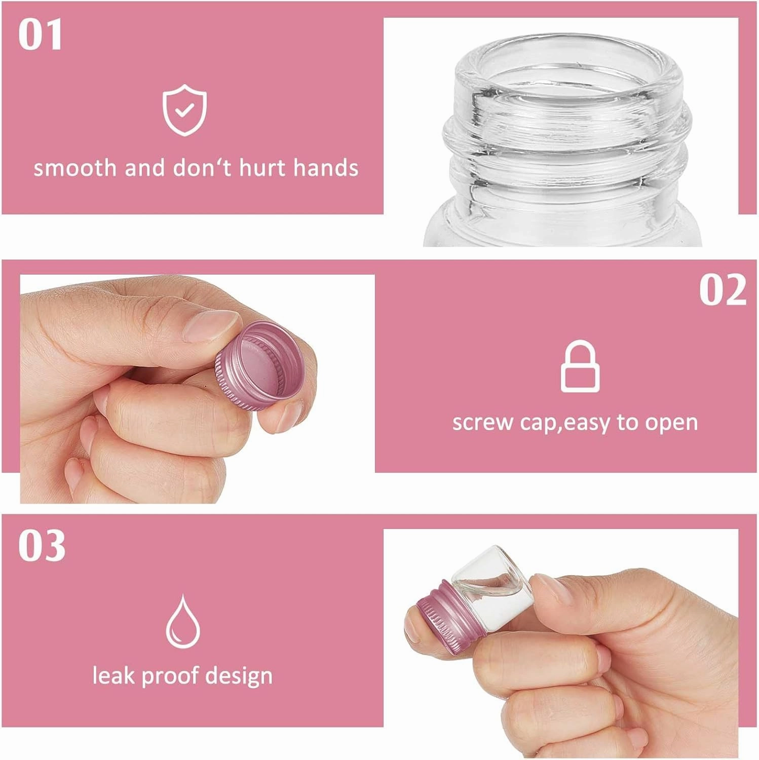 Tessco 100 Pcs 5 ml Mini Glass Bottles with Screw Caps Tiny Jars Empty Glass Vials with Aluminum Lids Small Powder Container for Cosmetic Sample Essential Oil Specimen DIY Craft Storage (Rose Gold)