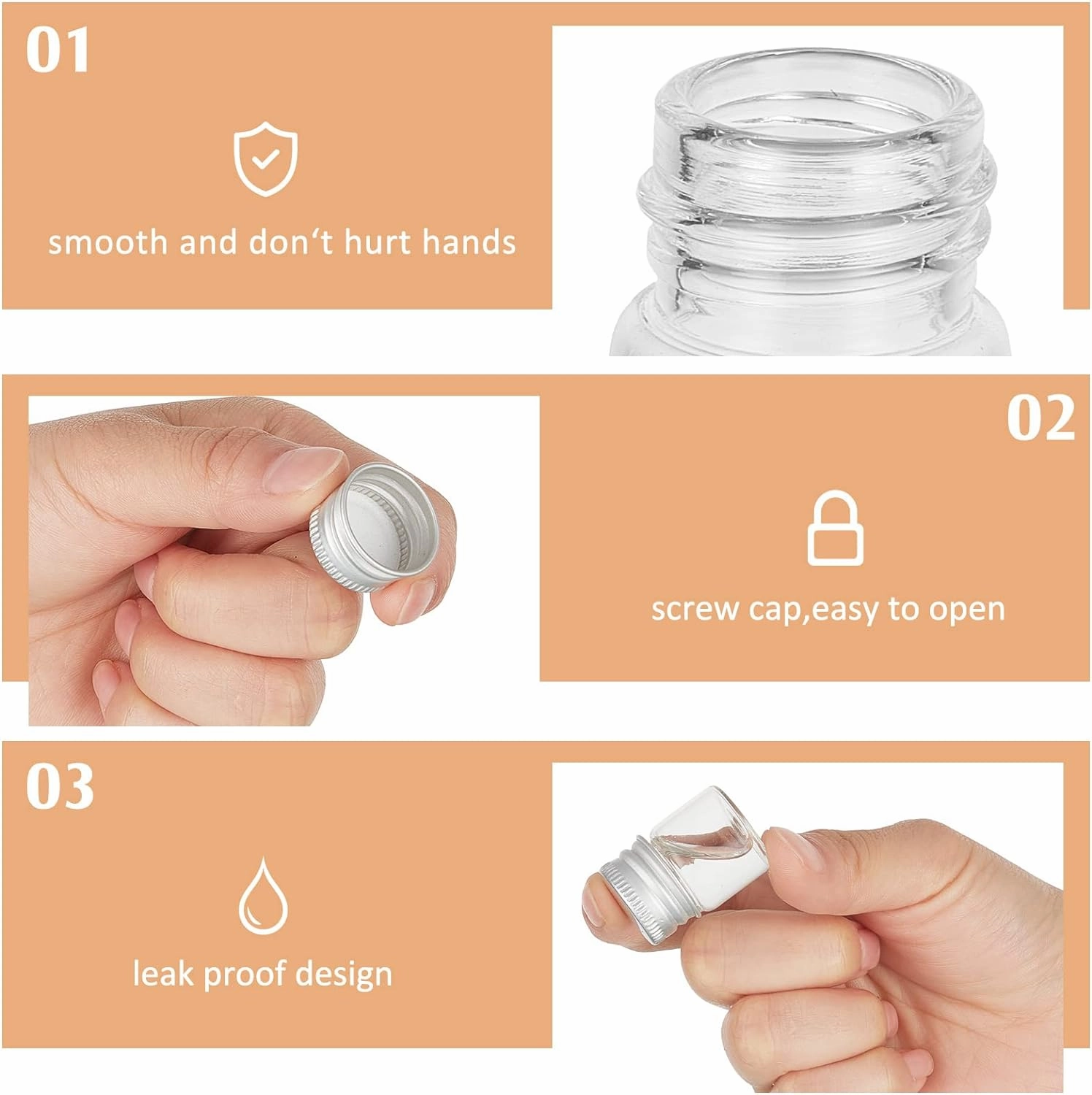 Tessco 100 Pcs 5 ml Mini Glass Bottles with Screw Caps Tiny Jars Empty Glass Vials with Aluminum Lids Small Powder Container for Cosmetic Sample Essential Oil Specimen DIY Craft Storage (Silver)