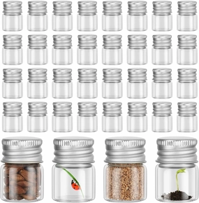 Tessco 100 Pcs 5 ml Mini Glass Bottles with Screw Caps Tiny Jars Empty Glass Vials with Aluminum Lids Small Powder Container for Cosmetic Sample Essential Oil Specimen DIY Craft Storage (Silver)