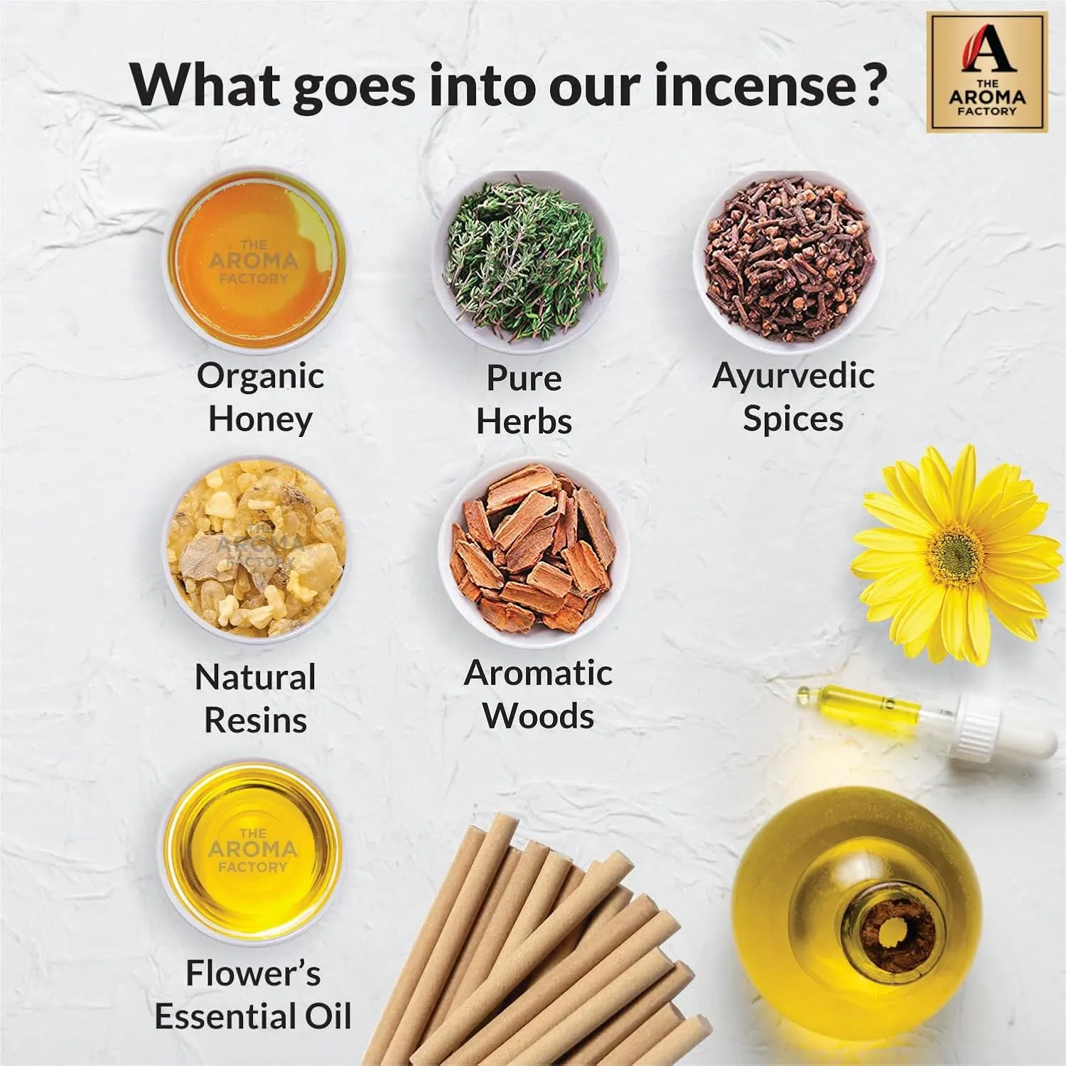 The Aroma Factory Organic Incense Sticks | Pure Gugal, Shahi Loban, Kesar Chandan & Mogra | 4 Packets of 30 Agarbatii | 100% Organic & Charcoal Free | Jute Bag Incense Gift Set with Incense Holder
