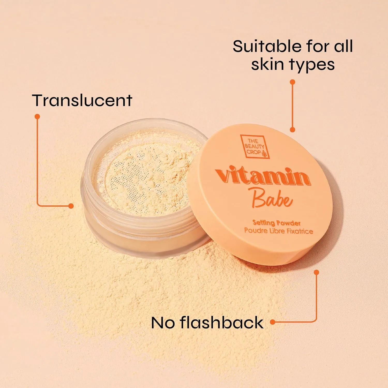 The Beauty Crop Vitamin Babe Setting Powder - Talc-Free Loose Powder for Flawless Finish - Peach Shade - 0.35 oz