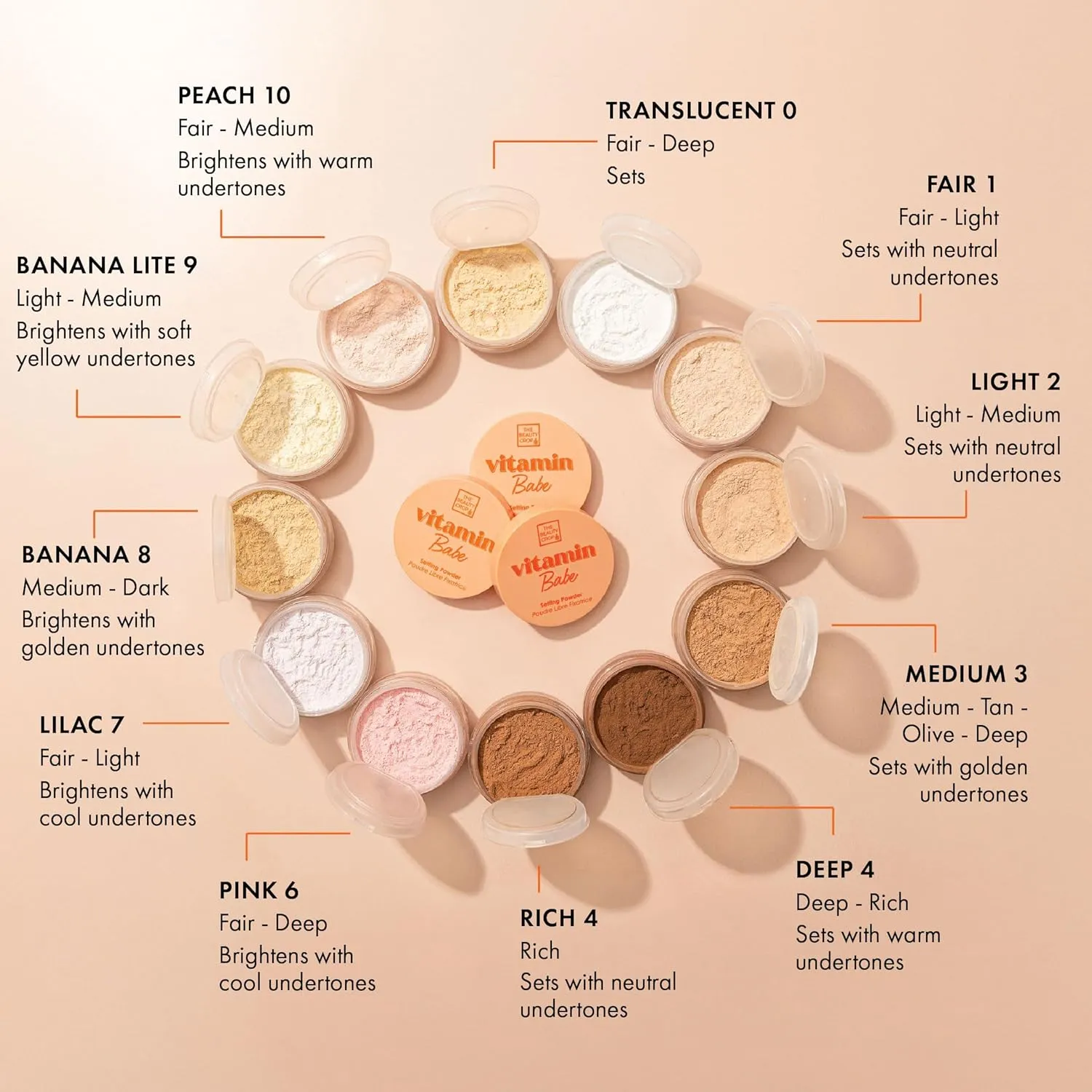 The Beauty Crop Vitamin Babe Setting Powder - Talc-Free Loose Powder for Flawless Finish - Peach Shade - 0.35 oz
