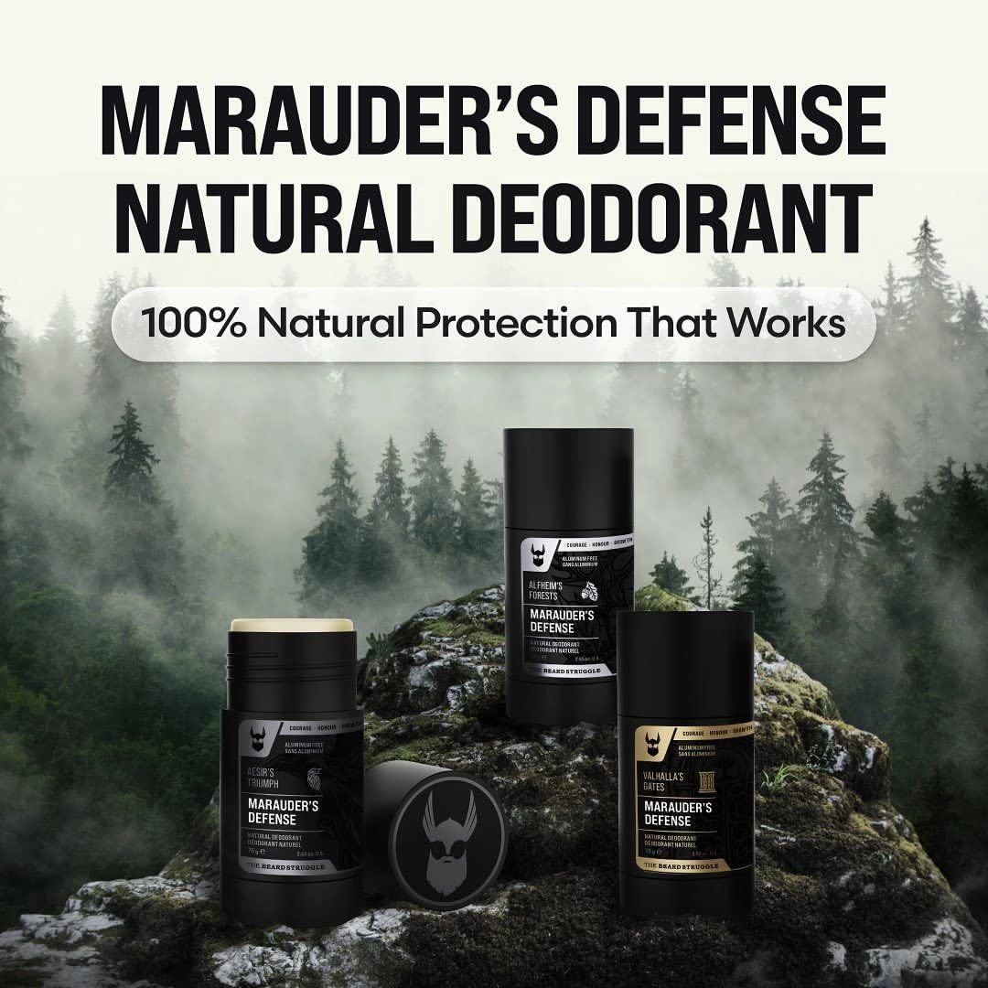 The Beard Struggle Natural Charcoal Infused Deodorant - Marauder's Defense - Aluminum Free, Silver Collection, Viking Storm - Men's Deodorant, 2.65 oz