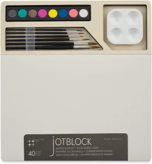 Three by Three jOTBLOCK Portable Watercolor Artistry Essentials Set: Quality Paper, Vibrant Watercolor Cakes, Brushes, and Palette (40 Sheets)