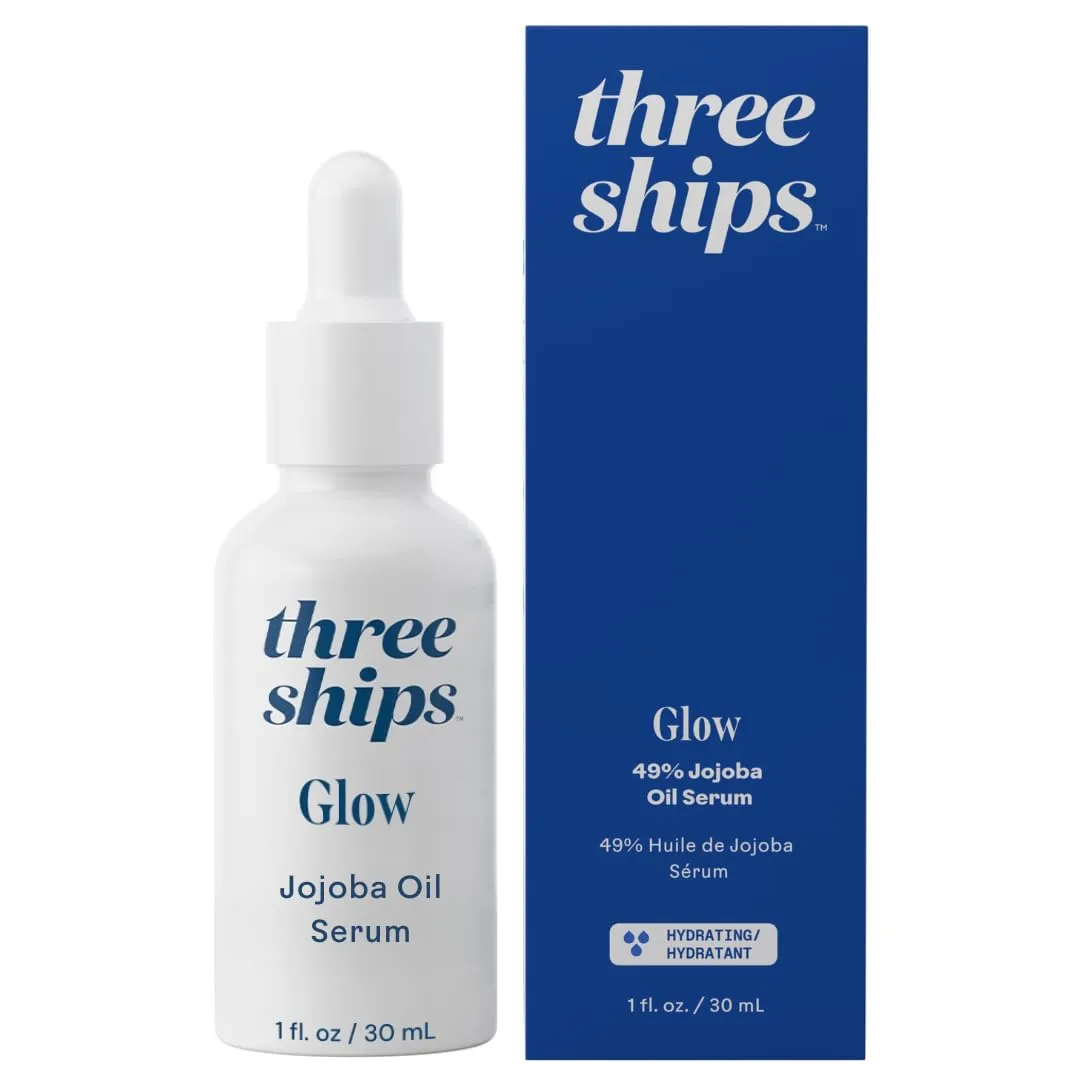 Three Ships Glow Jojoba Oil Serum – As Seen on TV - Vegan Facial Serum Hydrates, Corrects   Balances Skin – Intensive Natural Face Serum for Oily/Combo Skin, 30mL