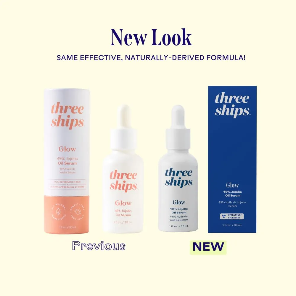 Three Ships Glow Jojoba Oil Serum – As Seen on TV - Vegan Facial Serum Hydrates, Corrects   Balances Skin – Intensive Natural Face Serum for Oily/Combo Skin, 30mL