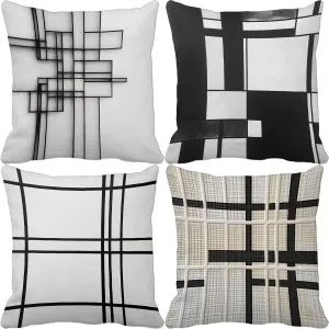 Throw Pillow Covers 24x24 in Set of 4 Black and White Square Pillow Covers Geometry Super Soft Pillowcases for Spring Decor Outdoor Cushions with Invisible Zipper for Sofa Living Room Home Decor J-U