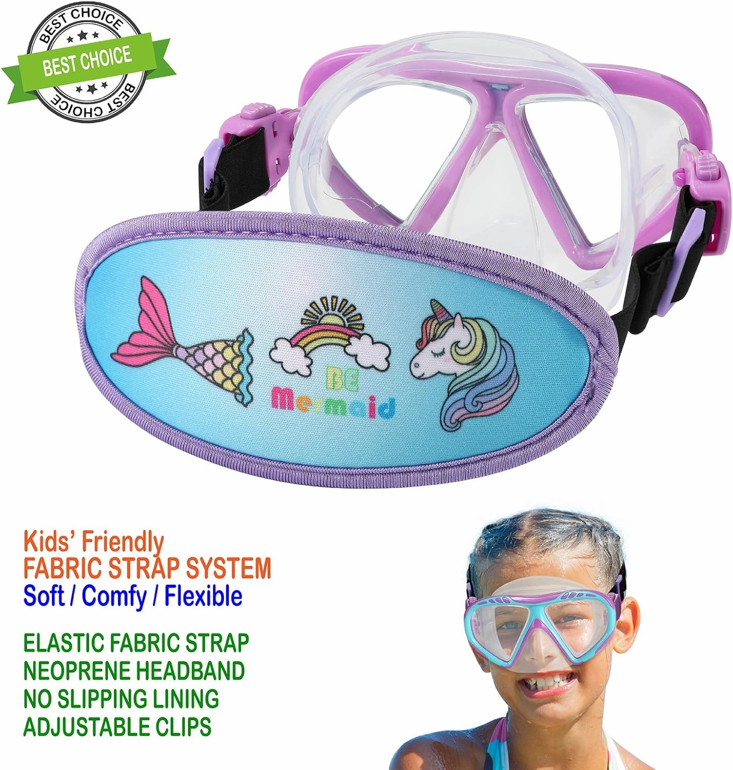 Toddler Goggles Nose Cover, Kid Goggles Fabric Strap, Swimming Goggles Kids 3-6