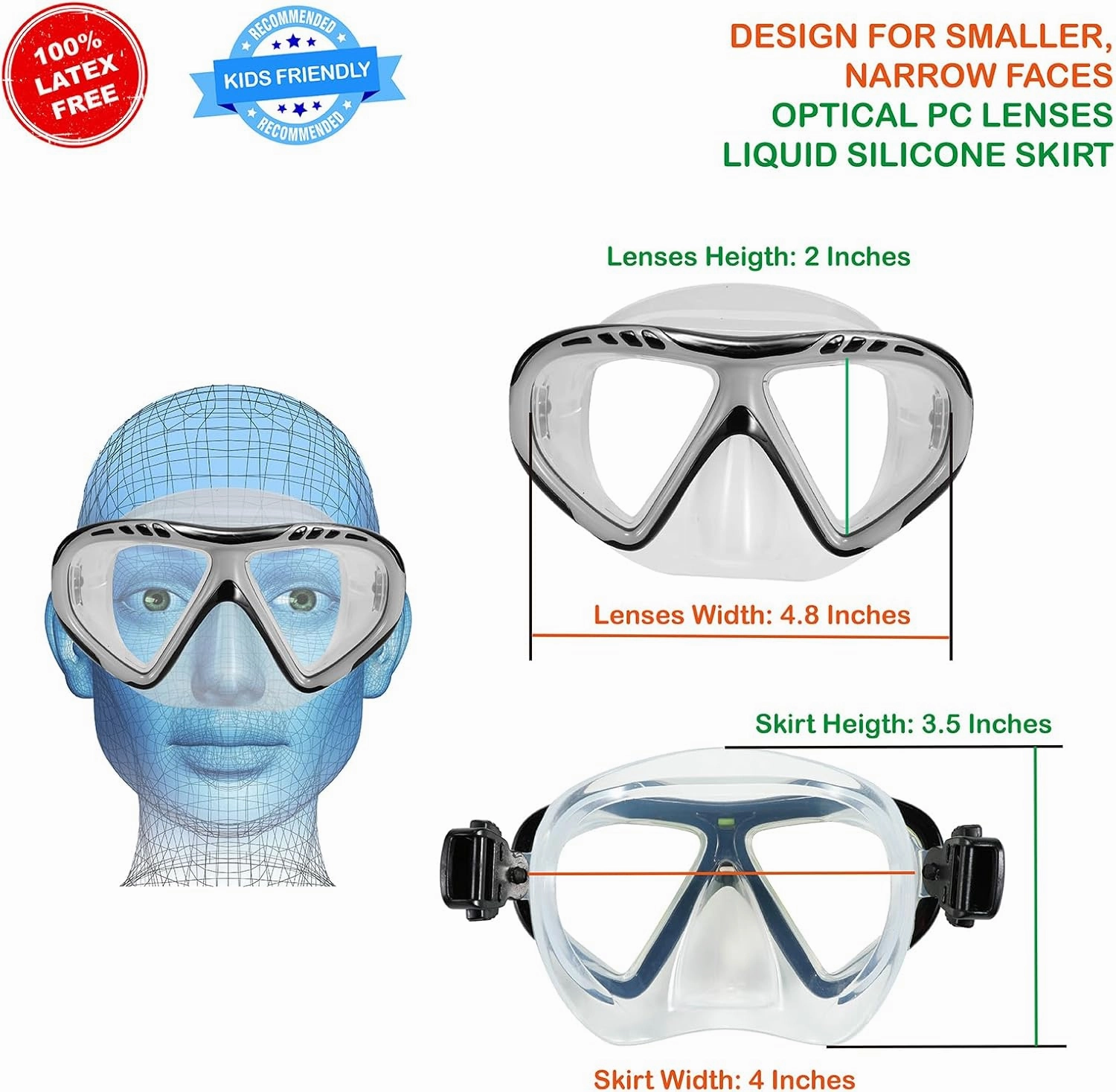 Toddler Goggles Nose Cover, Kid Goggles Fabric Strap, Swimming Goggles Kids 3-6