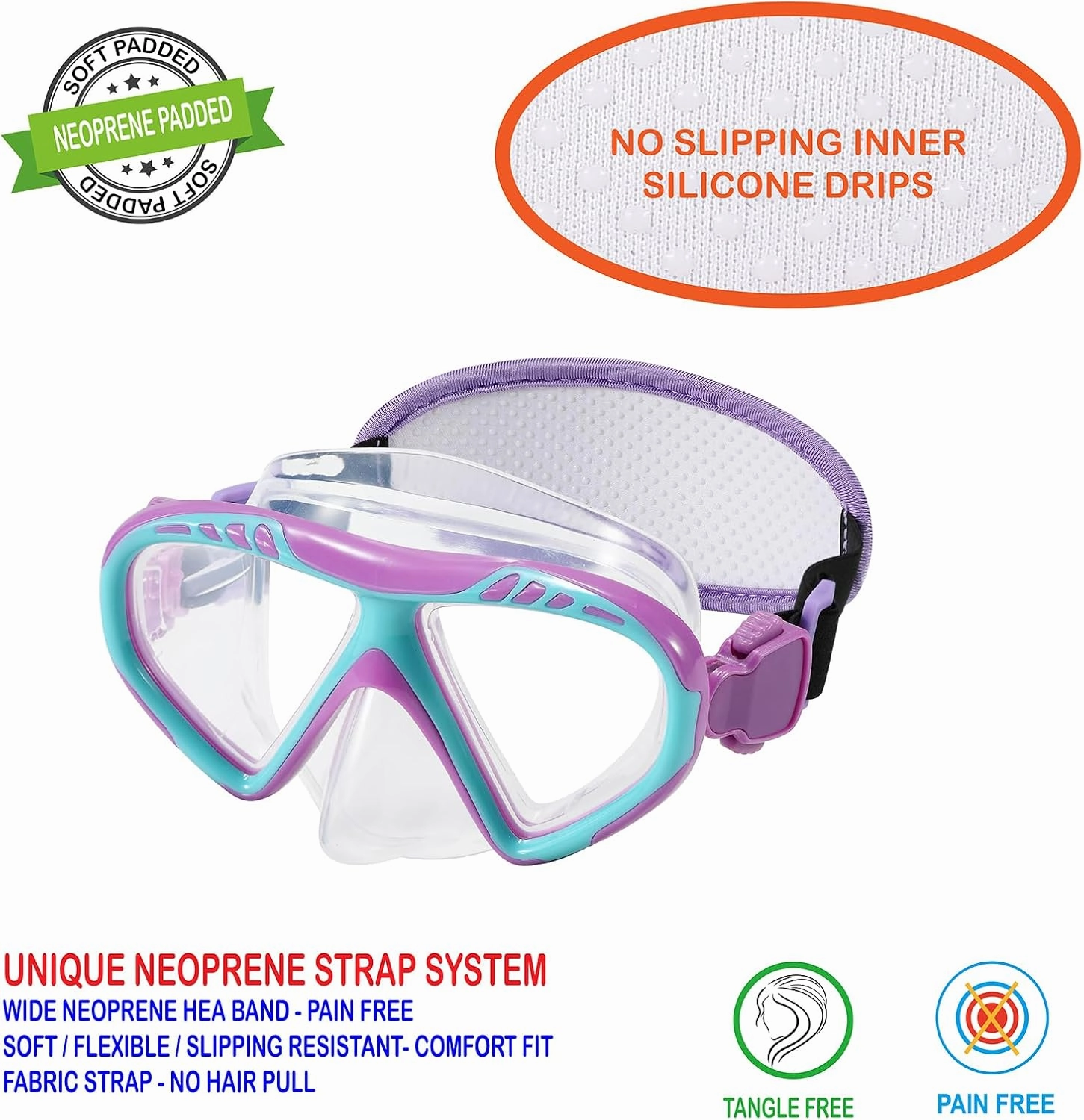 Toddler Goggles Nose Cover, Kid Goggles Fabric Strap, Swimming Goggles Kids 3-6