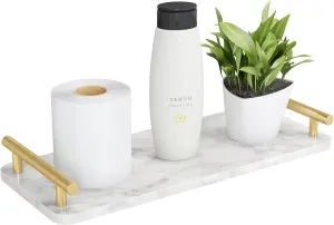 Toilet Paper Basket, Stainless Steel Toilet Tank Tray with Handle for Organizing - Toilet Paper Basket Storage for Toilet Tank, Bathroom, Kitchen Counter (Marble Gold)