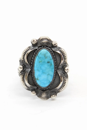 Tom Gilbert Kingman Turquoise Repousse Ring (Size 9)