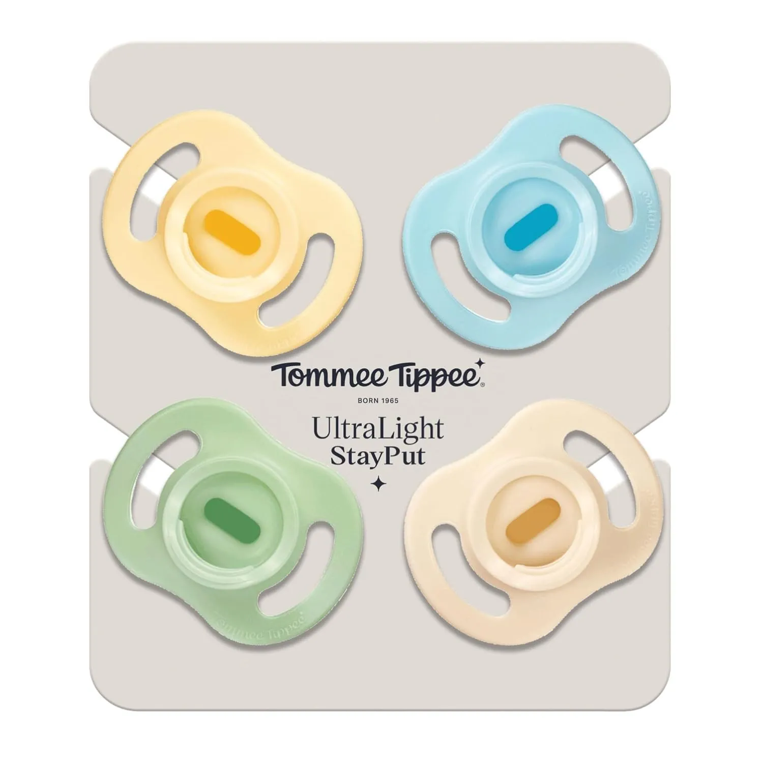 Tommee Tippee Ultra-Light StayPut Pacifier, One-Piece Silicone Design, 0-6m, 4 Pack