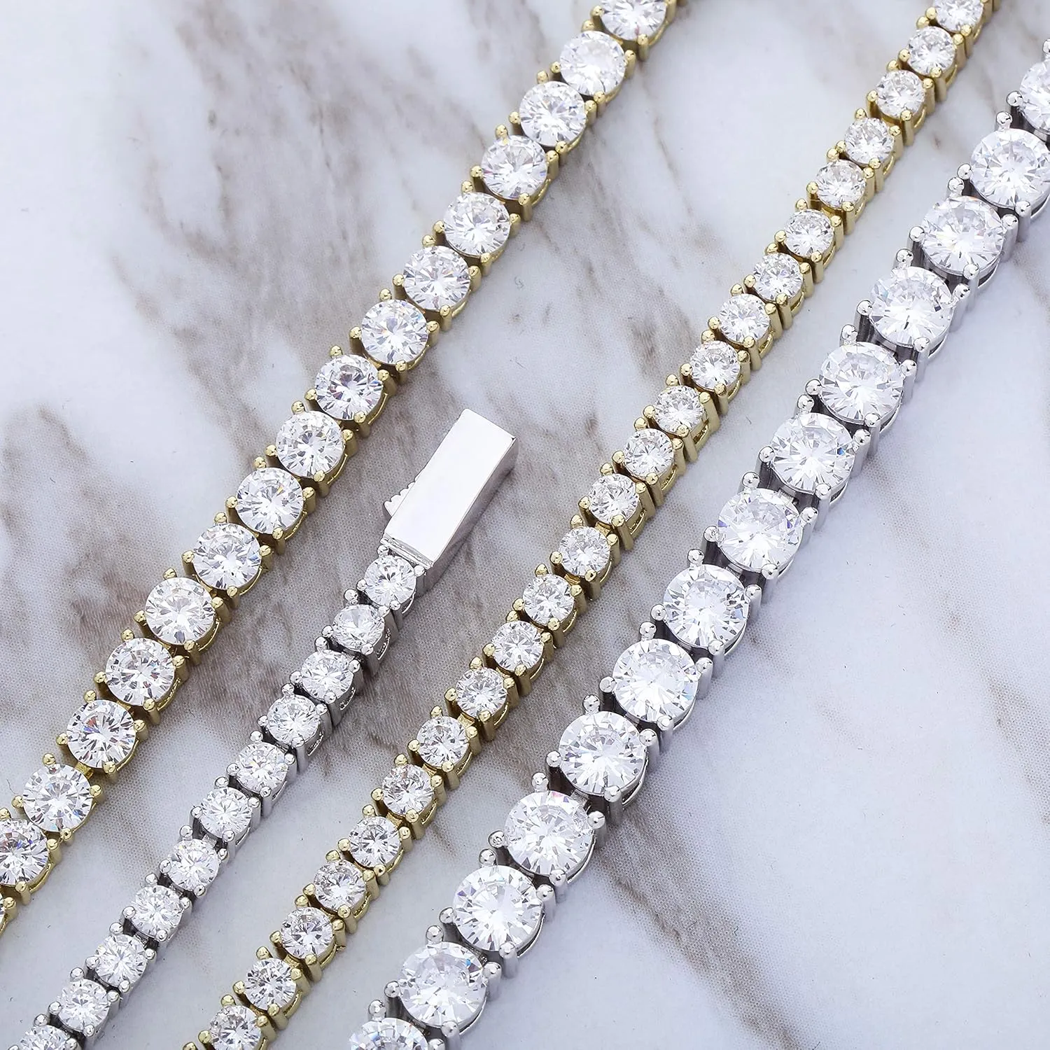 TOPGRILLZ Tennis Necklace for Women Choker Necklace Tennis Chain for Men Diamond 14K Gold Plated Iced out 1 Row 3/4/5/6mm Cubic Zirconia