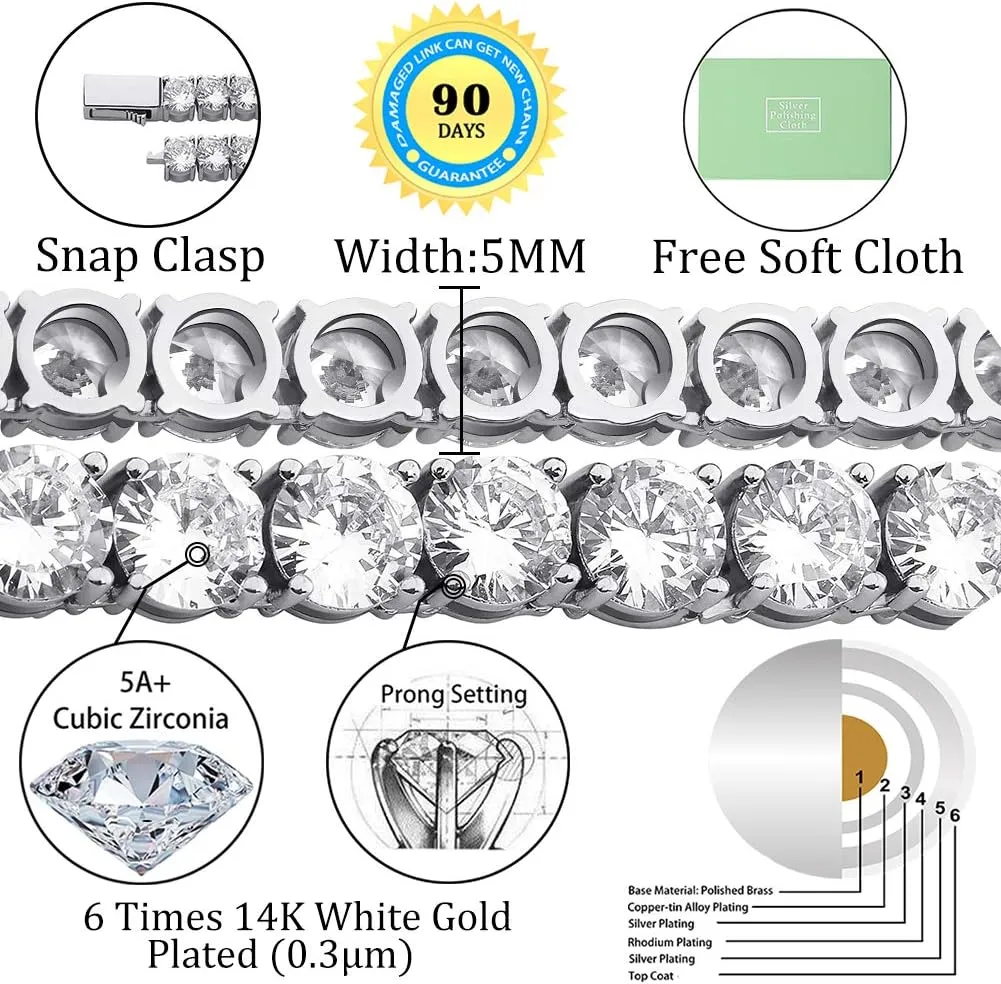 TOPGRILLZ Tennis Necklace for Women Choker Necklace Tennis Chain for Men Diamond 14K Gold Plated Iced out 1 Row 3/4/5/6mm Cubic Zirconia