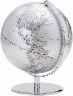 Torre & Tagus 8" Silver Desk Globe For Office Home on Metal Stand - Earth Globes For Adults as Home Decor Educational Home Earth Globe, World Globes With Stand For Living Room, Home Office (Latitude)