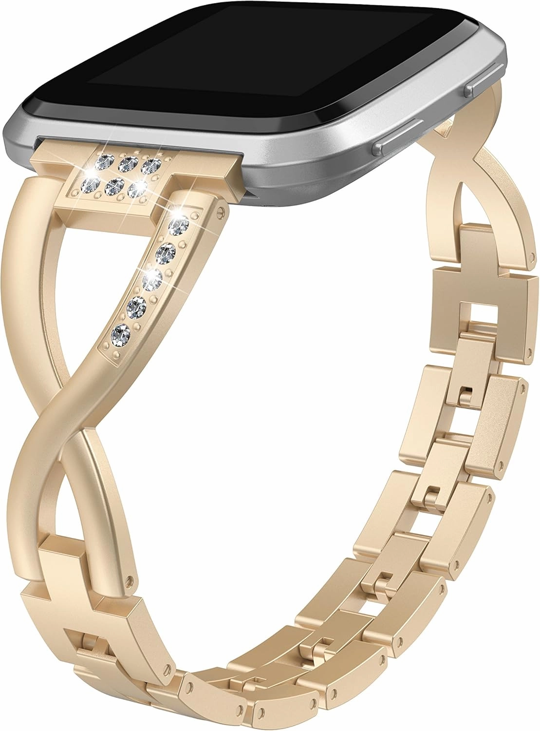 TOYOUTHS Bling Bracelet Compatible With Fitbit Versa 2 for Women, Stainless Steel Wristband Replacement for Versa Lite Edition/SE, Dressy Metal Strap Bangle Gold