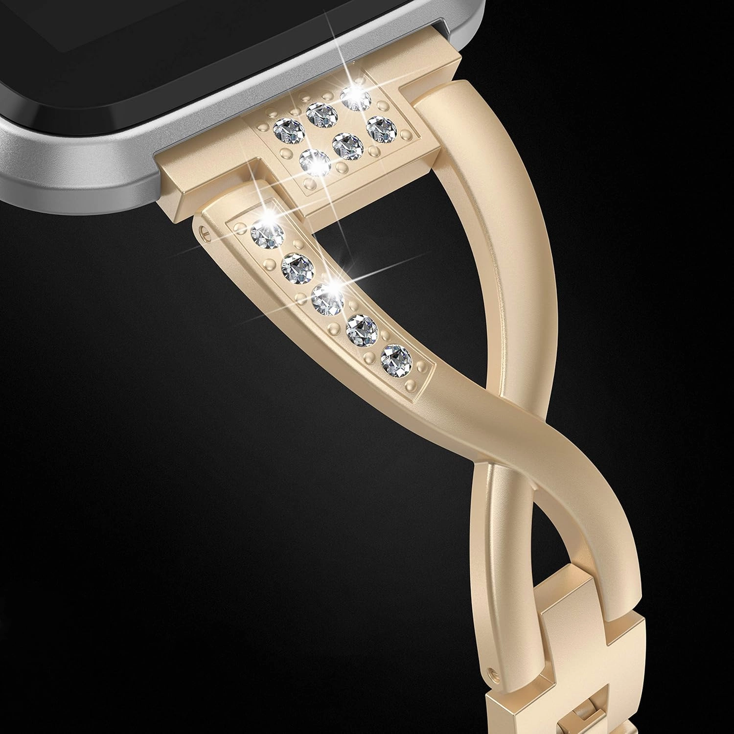 TOYOUTHS Bling Bracelet Compatible With Fitbit Versa 2 for Women, Stainless Steel Wristband Replacement for Versa Lite Edition/SE, Dressy Metal Strap Bangle Gold