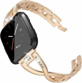 TOYOUTHS Bling Bracelet Compatible With Fitbit Versa 2 for Women, Stainless Steel Wristband Replacement for Versa Lite Edition/SE, Dressy Metal Strap Bangle Gold