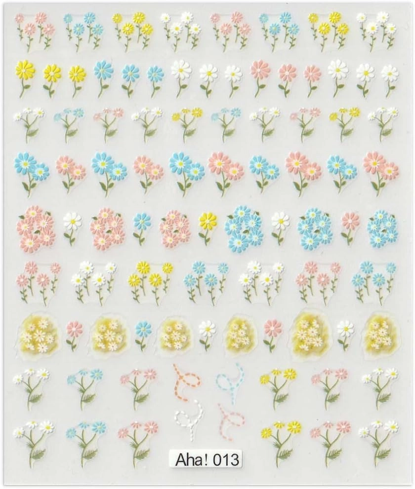 Translucent Nail Art Stickers Adhesive Gradual Colorful Flower 3D Nail Art Stickers Summer Manicure Tip Decorations Decals