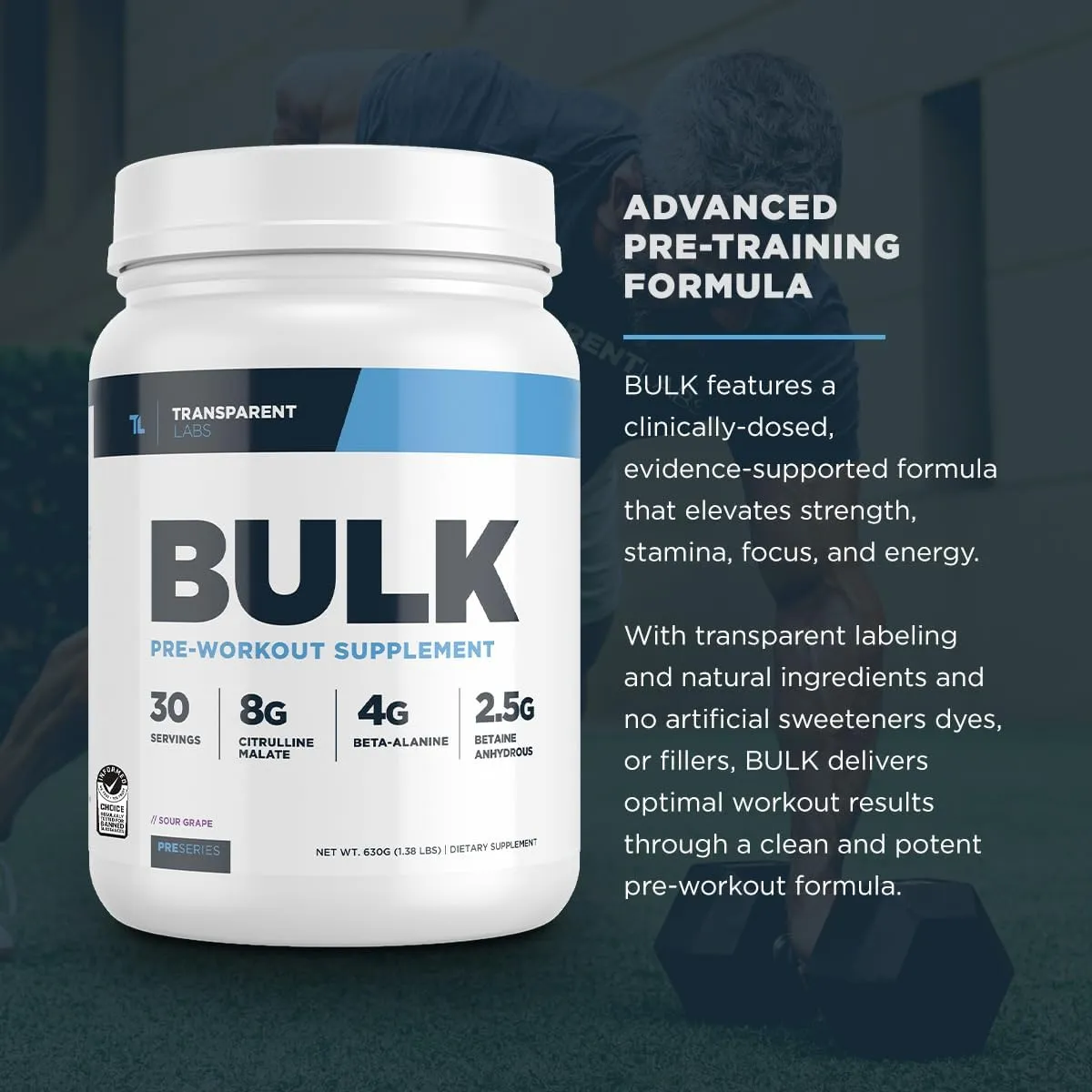 Transparent Labs Bulk Pre Workout Powder - Naturally Sweetened Advanced Pre-Workout Formula for Muscle Building and Strength - 30 Servings, Peach Mango